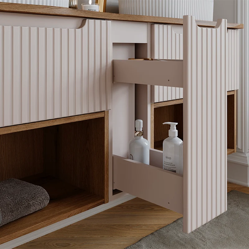 Ensemble meuble sous-vasque 140cm et colonne Riva Cachemire et Bois