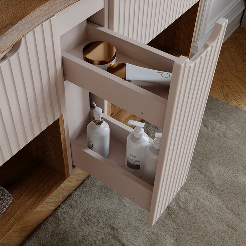 Ensemble meuble sous-vasque 140cm et colonne Riva Cachemire et Bois