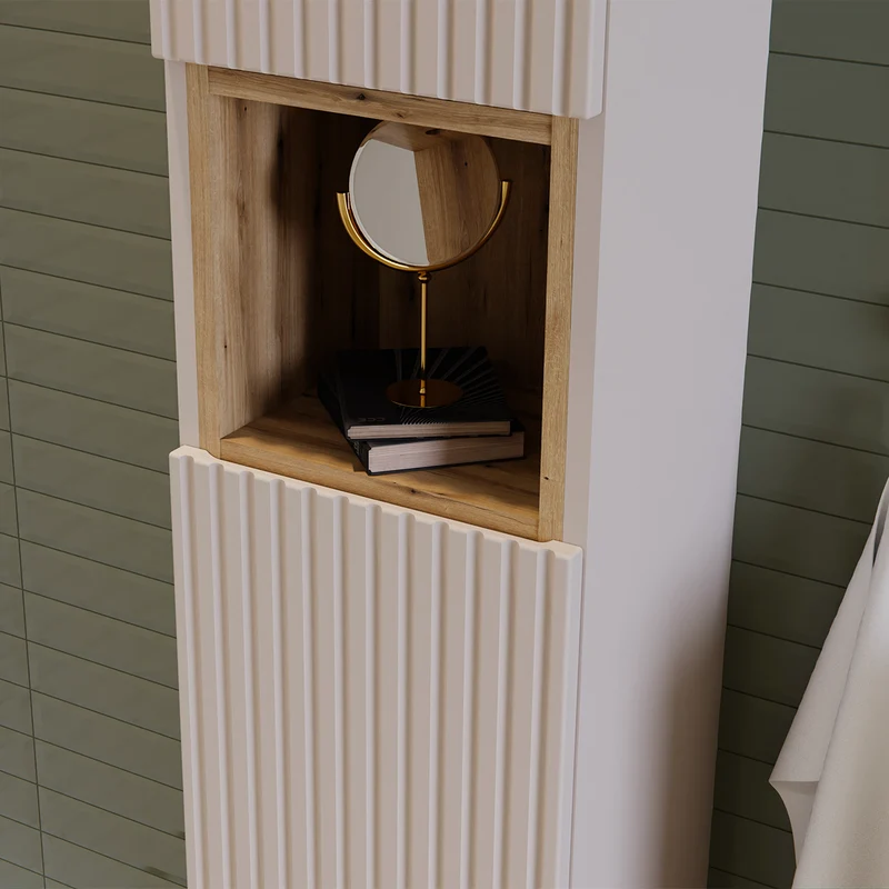 Ensemble meuble sous-vasque 140cm et colonne Riva Cachemire et Bois