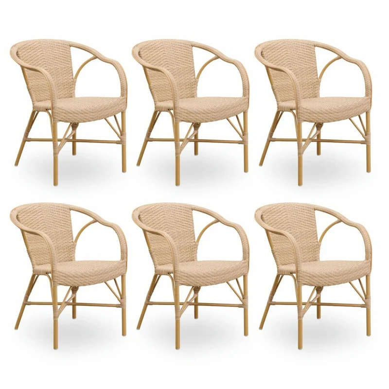 Casa Padrino Luxus Garten Stuhl 6er Set mit Armlehnen Beige - Garten & Terrassen Möbel
