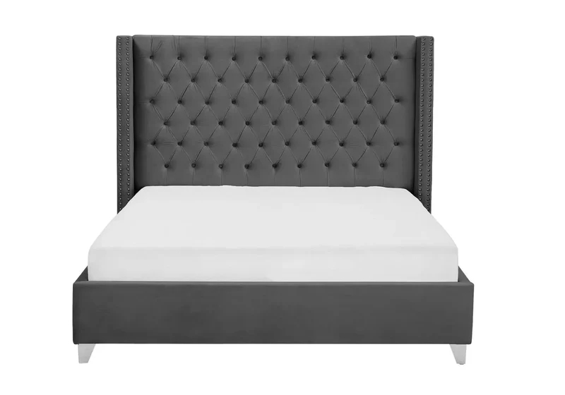 Lit king size velours gris capitonné - Chester