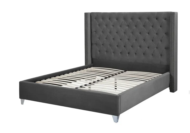 Lit king size velours gris capitonné - Chester
