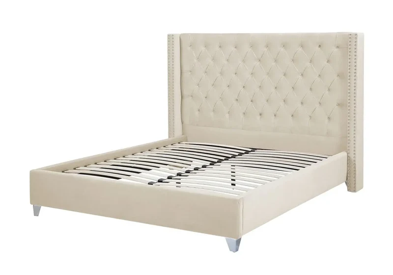 Lit king size velours beige capitonné - Chester