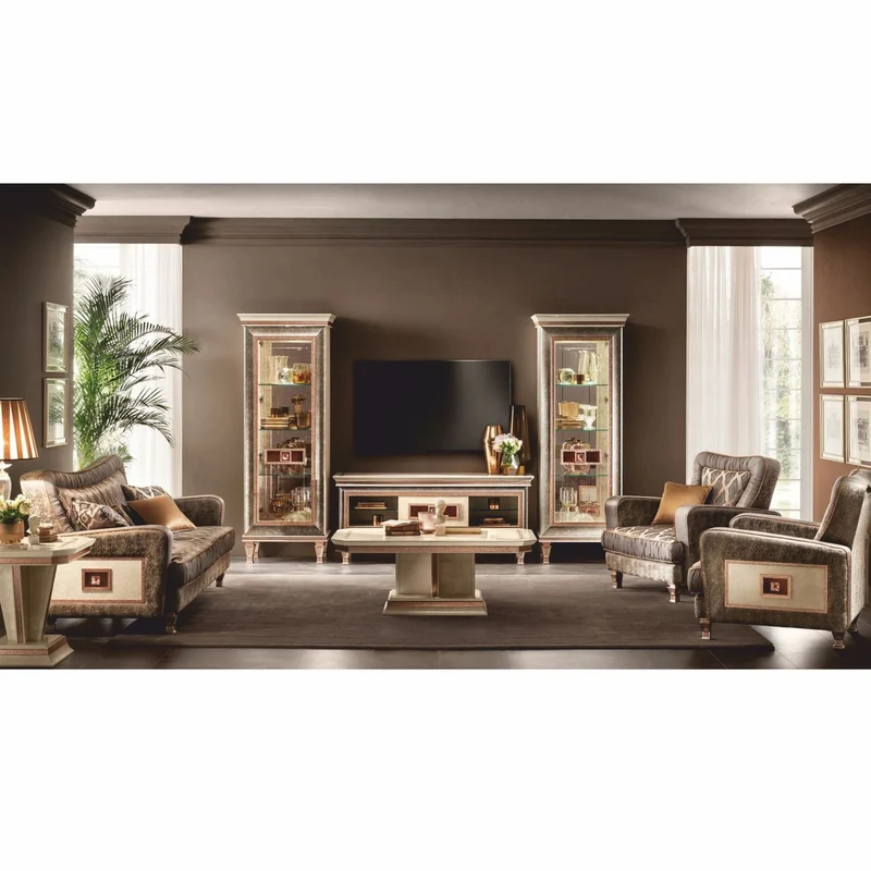 Casa Padrino Luxus Barock Sessel Grau / Weiß / Braun / Kupfer - Made in Italy