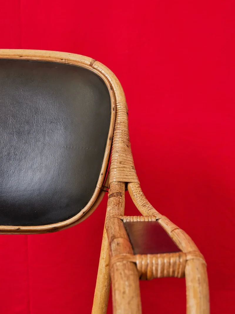 Ernest, la paire de fauteuils en osier et cuir N°711