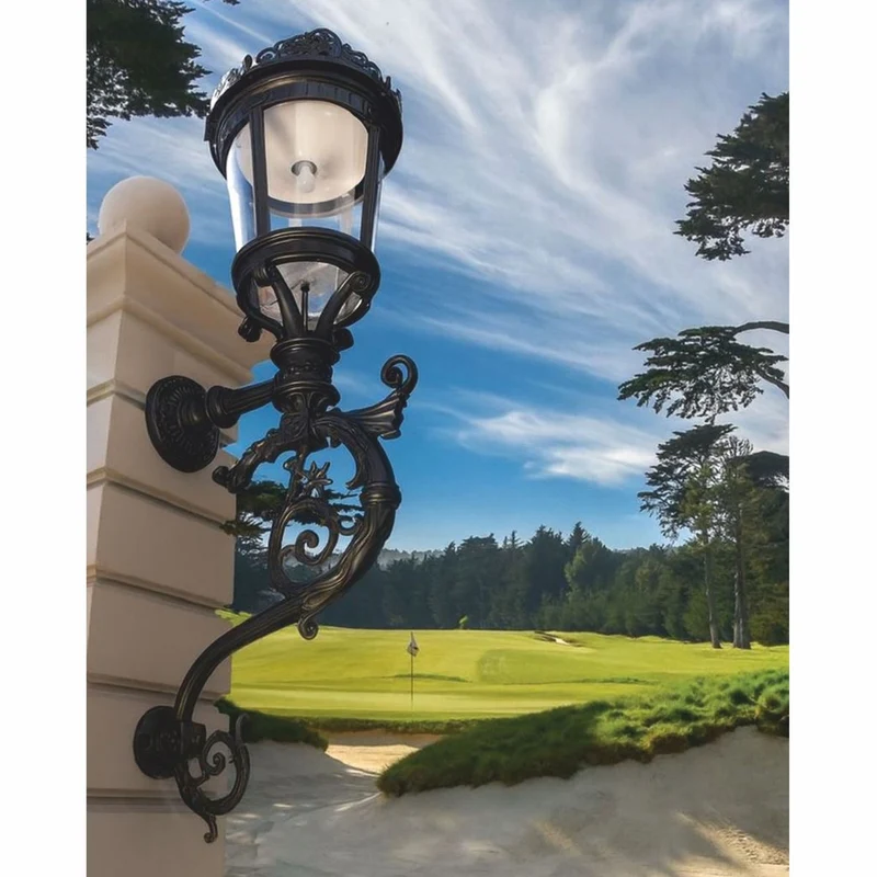 Casa Padrino Barock Außenwandleuchte Schwarz H. 237 cm - Riesige Garten Außenleuchte