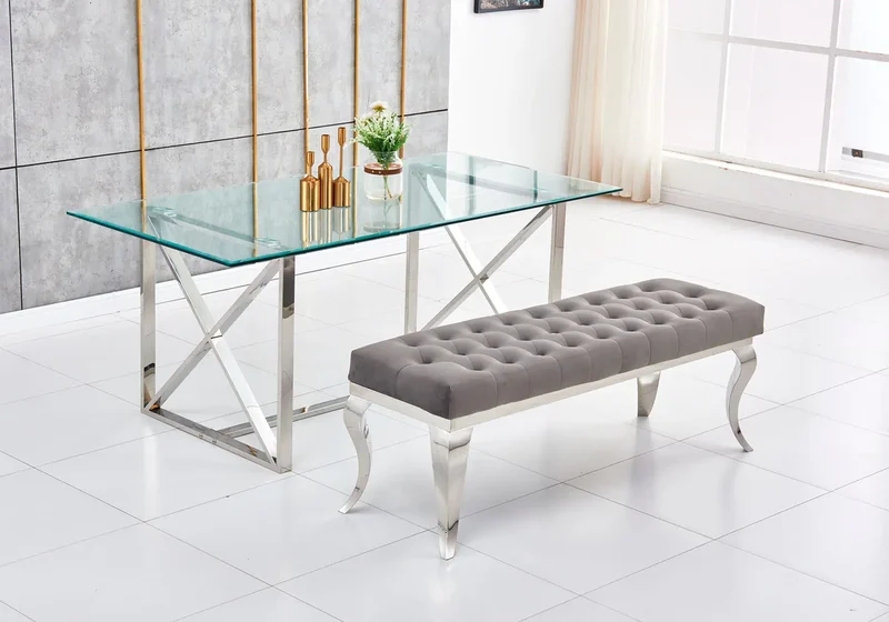 Banc design chromé velours gris - Neo