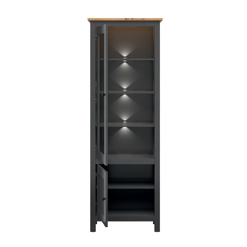 Vitrine 2 portes avec LED Duck Gris anthracite et Bois