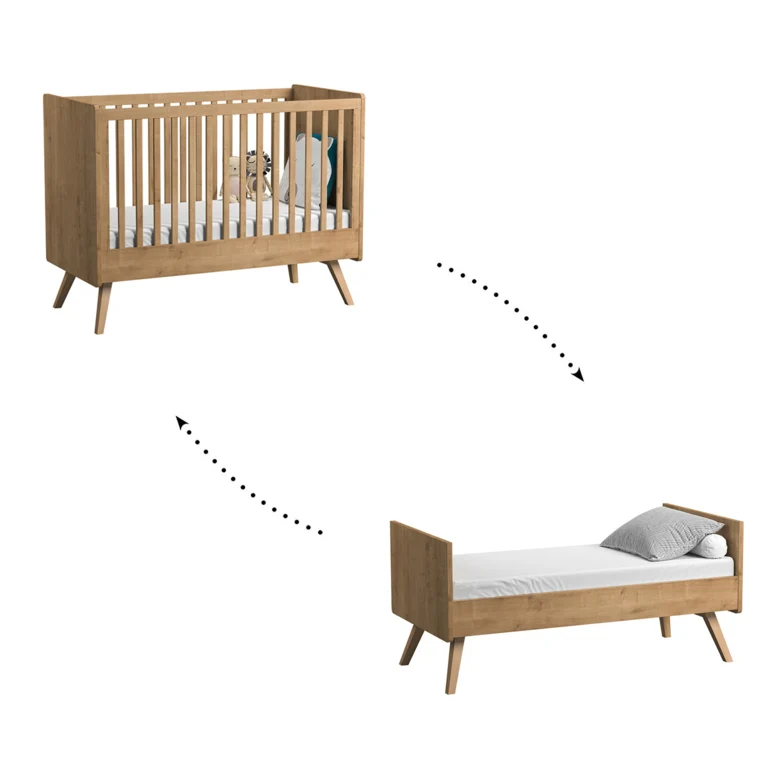 Lit bébé évolutif et Commode à langer Vox Vintage Bois Blanc