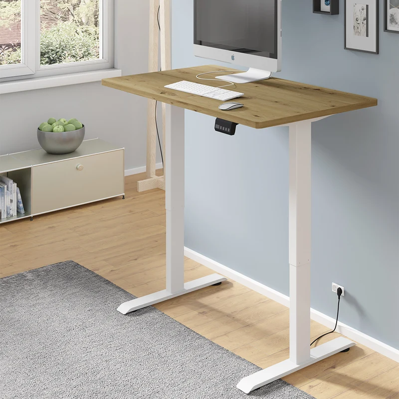 Bureau électrique 120 cm Ergo Bois et Blanc