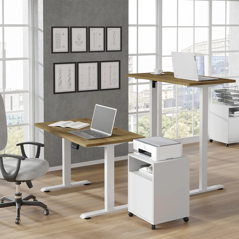 Bureau électrique 120 cm Ergo Bois et Blanc