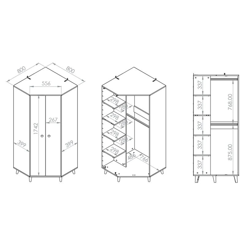 Armoire d'angle 2 portes Alycia Beige et Rose