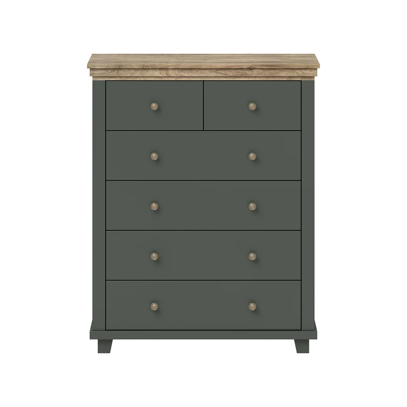 Commode 6 tiroirs Martin Vert et Bois