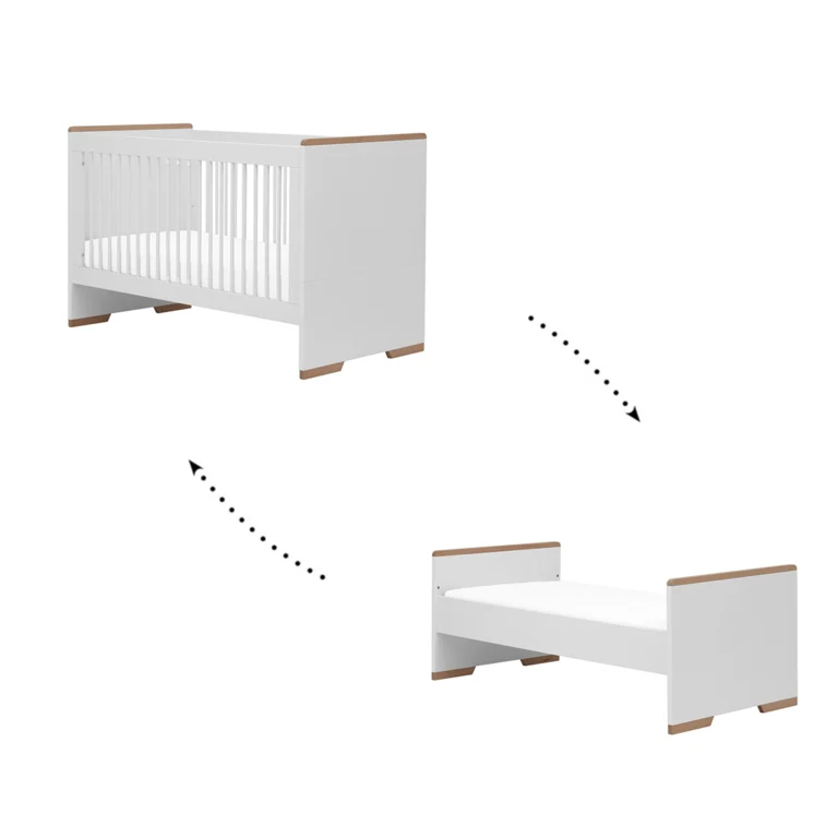 Lit bébé évolutif et commode à langer Pinio Snap Blanc et bois