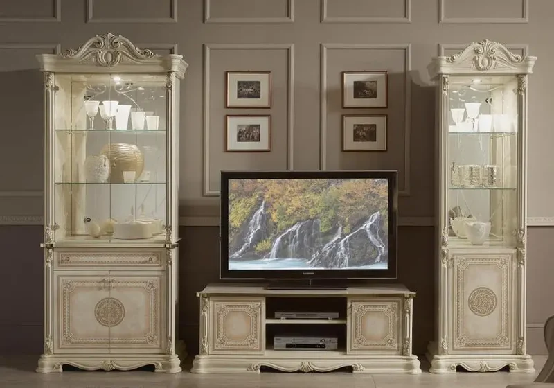 Mur TV baroque laqué beige GRETA