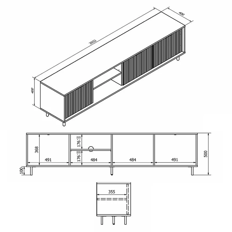 Meuble TV 3 portes 200 cm Soly Bois