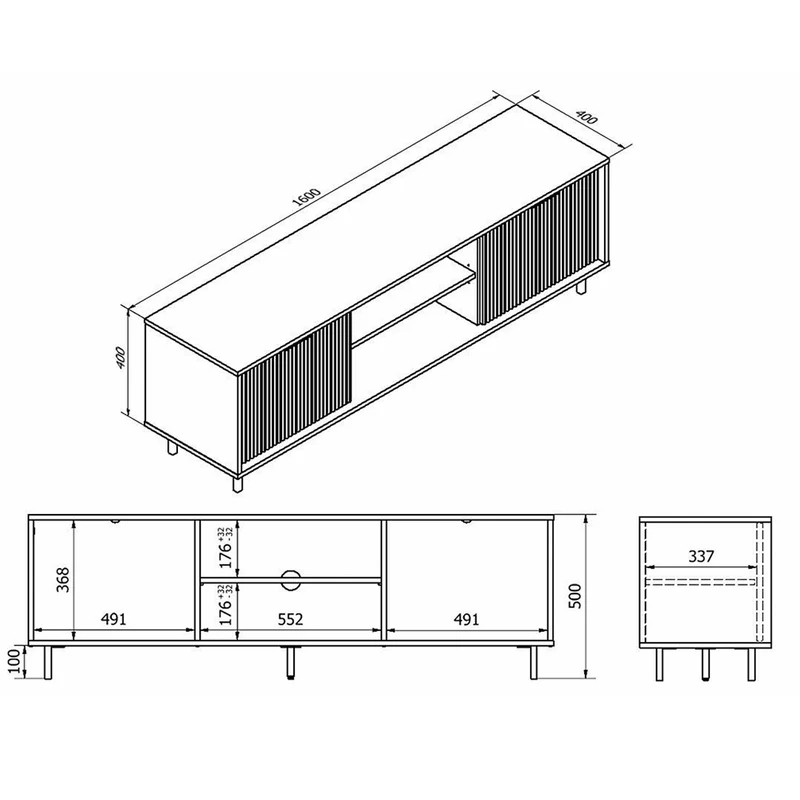 Meuble TV 2 portes 160 cm Soly Cachemire