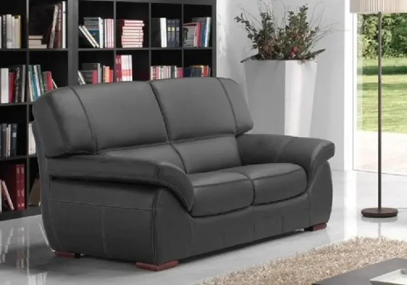 Canapé droit ou convertible en cuir gris - Adela