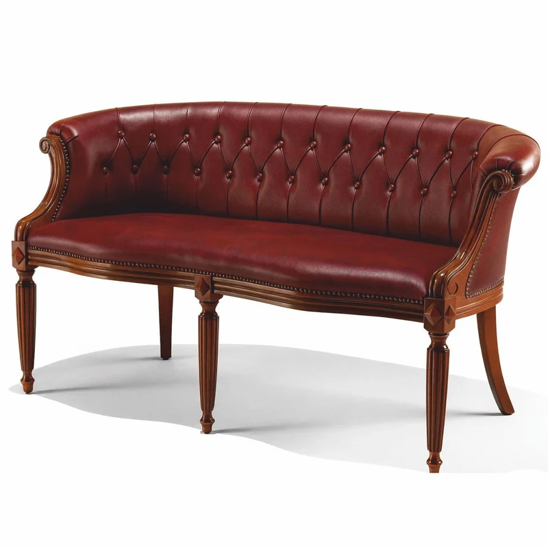 Casa Padrino Luxus Barock Echtleder Sofa Bordeauxrot / Braun 136 cm - Made in Italy