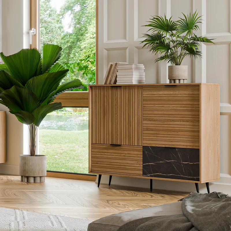 Buffet 2 portes 2 tiroirs Luka Bois et Noir