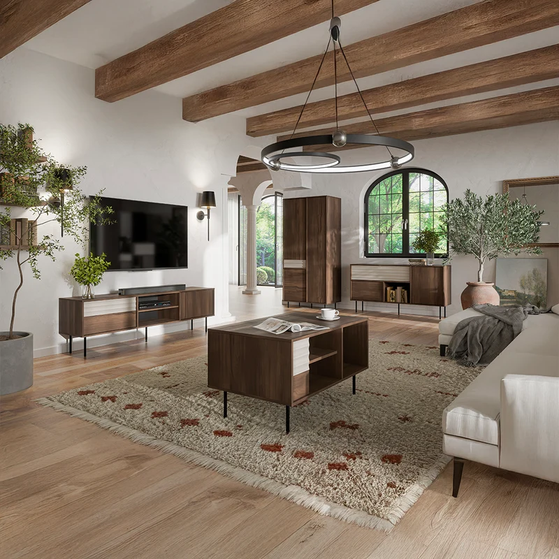 Buffet 2 portes 1 tiroir Astra Bois foncé et Cachemire