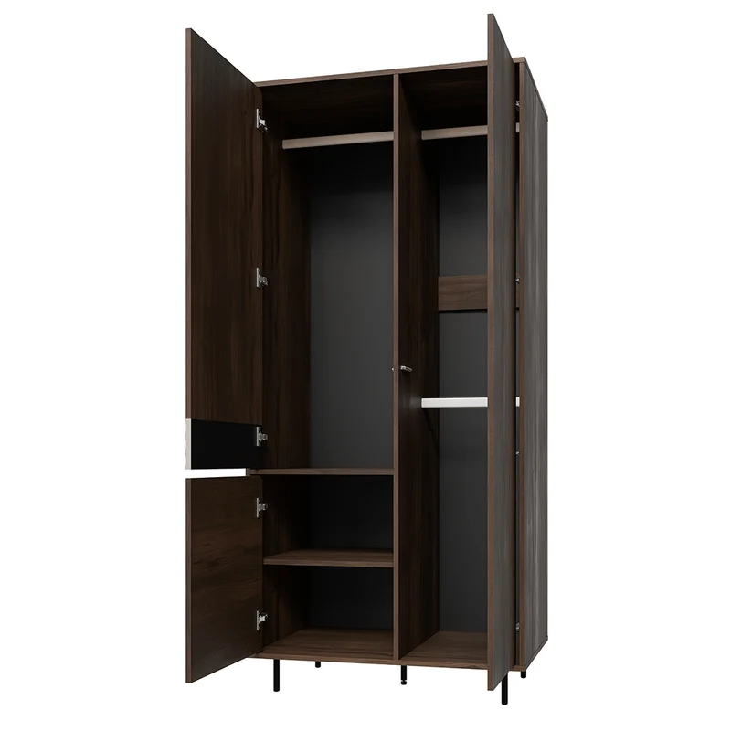 Armoire 3 portes Astra Bois foncé et Cachemire