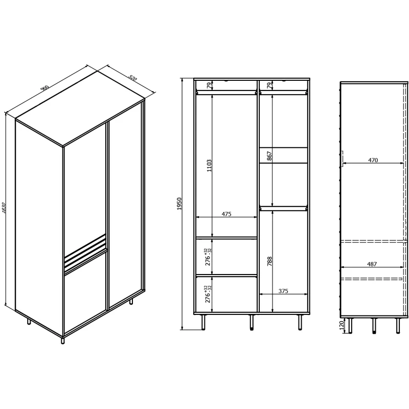 Armoire 3 portes Astra Bois foncé et Cachemire
