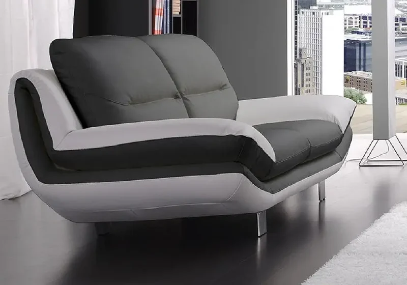 Canapé droit bicolore en cuir taupe et blanc - Bea