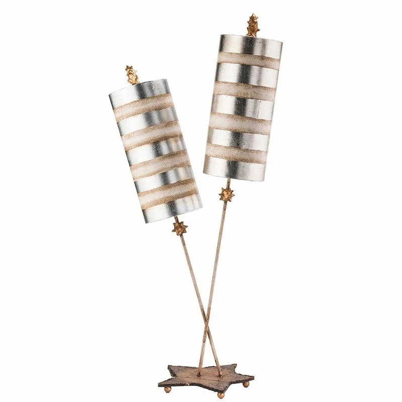 Casa Padrino Luxus Doppel Tischleuchte Silber / Creme H. 102,7 cm - Luxus Leuchten