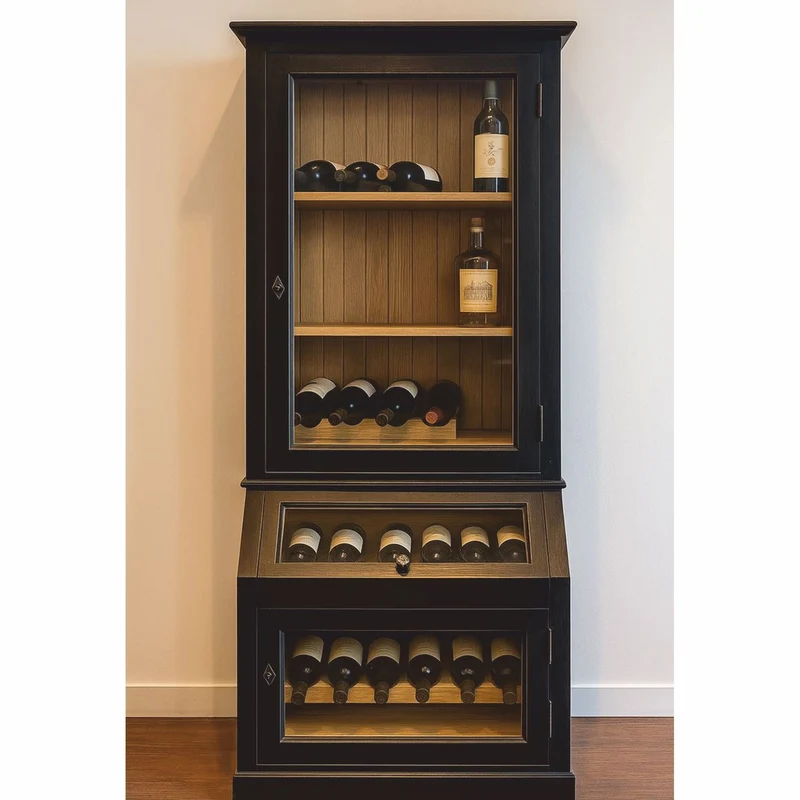 Casa Padrino Landhausstil Weinschrank Schwarz / Naturfarben 60 cm - Landhausstil Bar Möbel