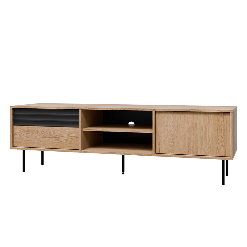 Meuble TV 2 portes 180 cm Astra Bois et Noir