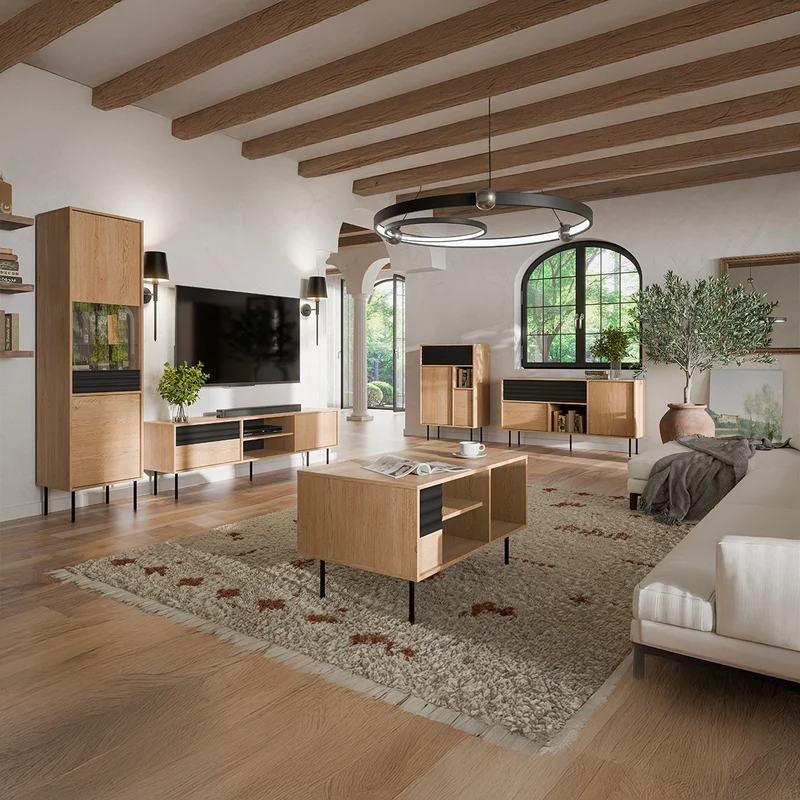 Meuble TV 2 portes 180 cm Astra Bois et Noir