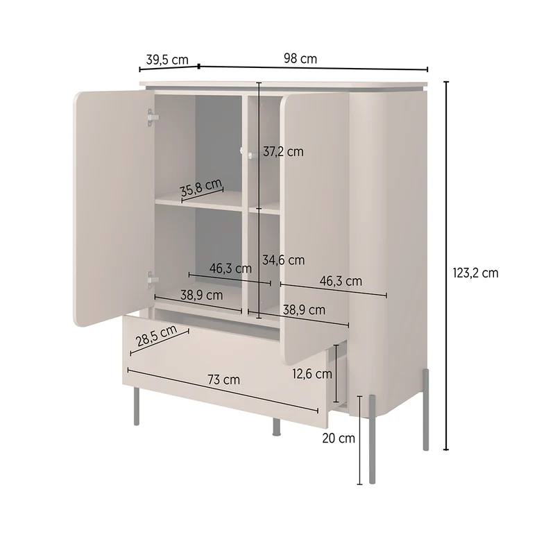 Buffet haut 2 portes 1 tiroir Junon Taupe