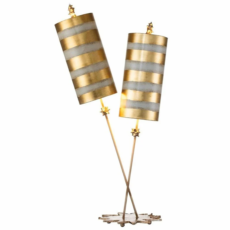Casa Padrino Luxus Doppel Tischleuchte Gold / Taupe H. 102,7 cm - Luxus Leuchten