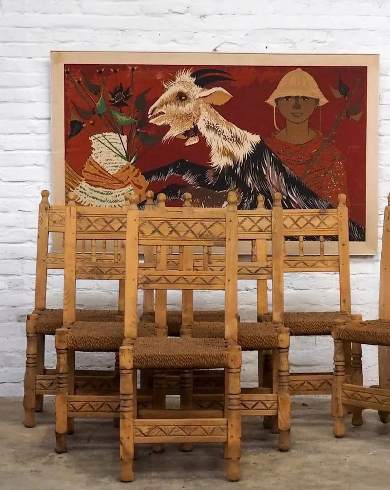Claude, le lot de 8 chaises en pin et corde N°1023