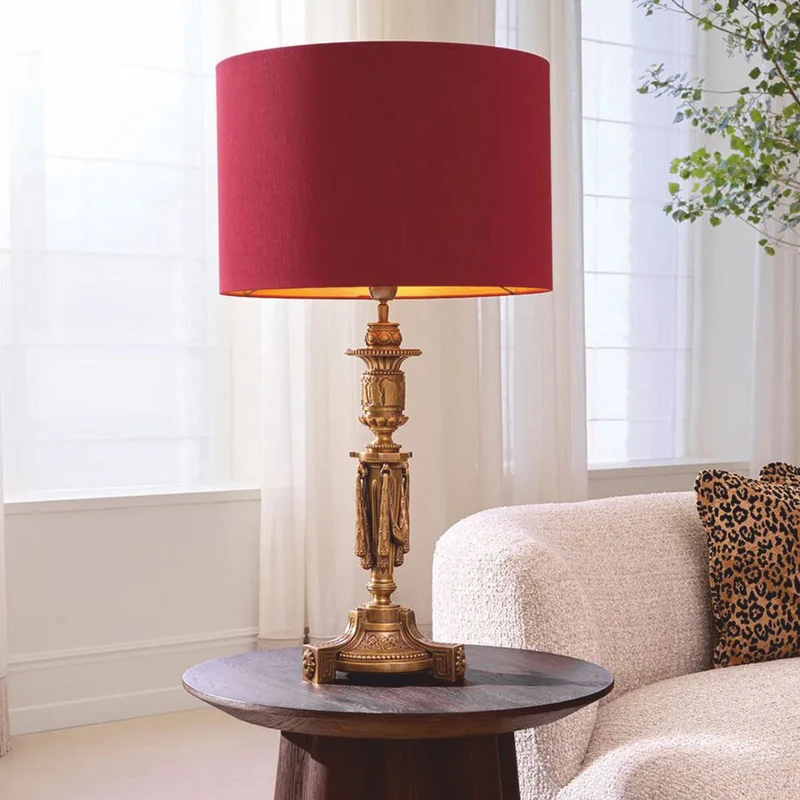 Casa Padrino Luxus Barock Tischleuchte Antik Gold / Rot H. 83,5 cm - Barock Schreibtischleuchte