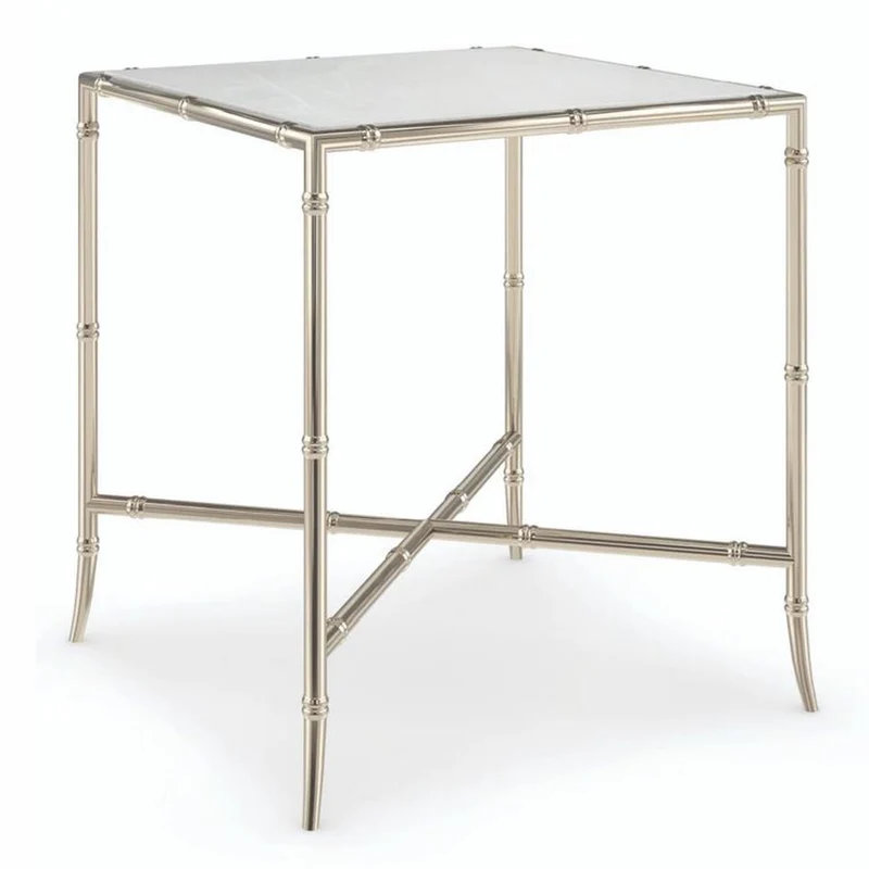 Casa Padrino Luxus Metall Beistelltisch mit Marmorplatte Silber / Weiß H. 48 cm