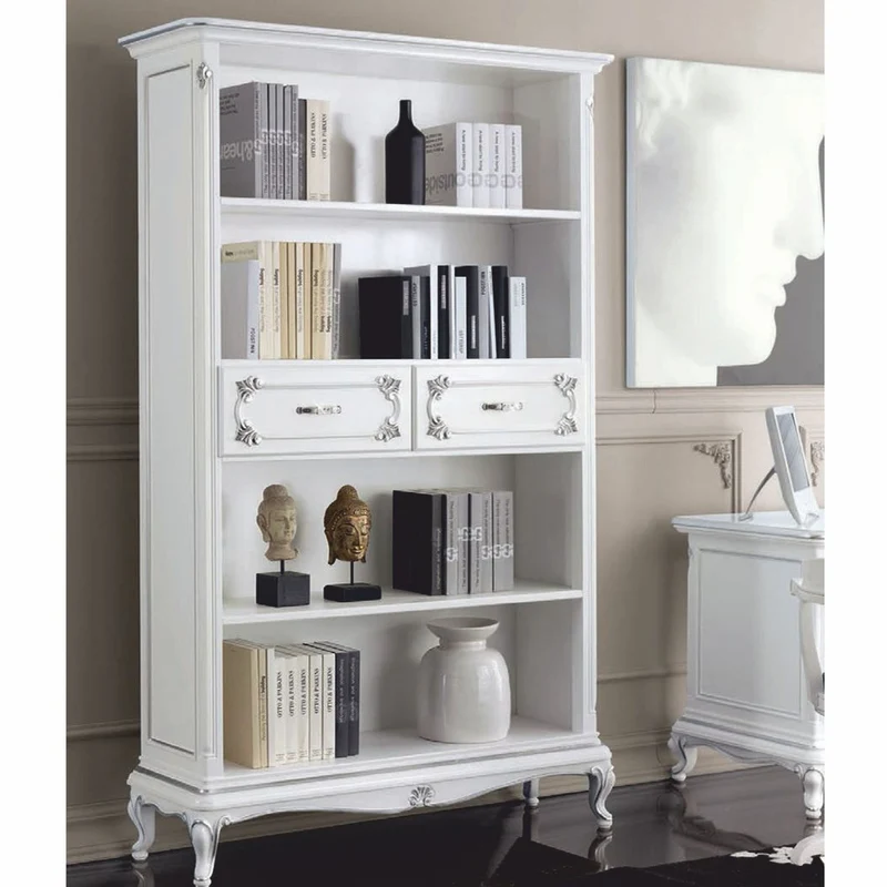 Casa Padrino Luxus Barock Bücherschrank Weiß / Silber 132 x H. 211 cm - Made in Italy