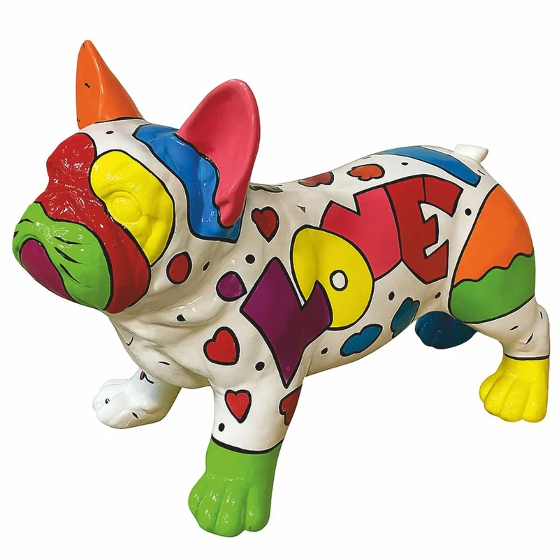 Casa Padrino Deko Figur Hund Bulldogge Weiß / Bunt 88 cm - Deko Skulptur