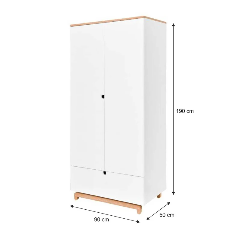 Commode 3 tiroirs et armoire 2 portes Bellamy Nomi Blanc et bois