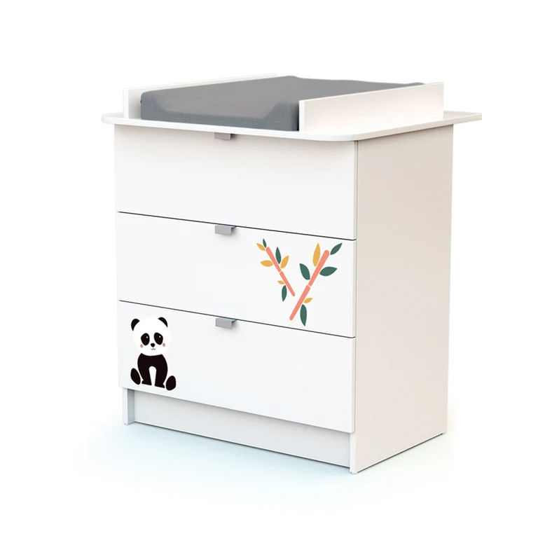 Lit bébé 60x120 et commode 3 tiroirs avec plan à langer AT4 Webaby Panda