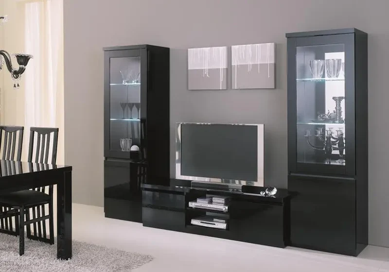 Meuble tv laqué noir led ROMA
