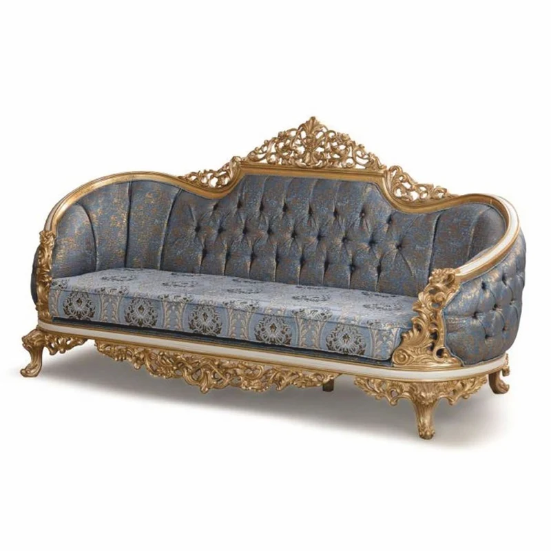 Casa Padrino Luxus Barock Sofa Blau / Weiß / Gold 240 cm - Barock Wohnzimmer Möbel