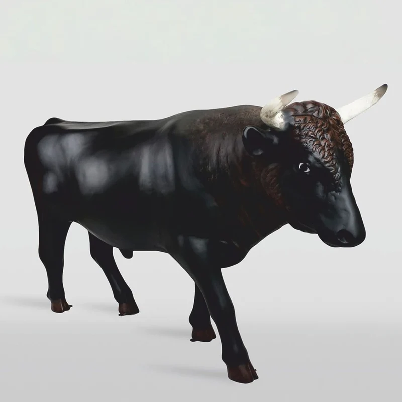Casa Padrino XXL Deko Skulptur Stier Schwarz / Dunkelbraun / Weiß 233 cm - Lebensgroß