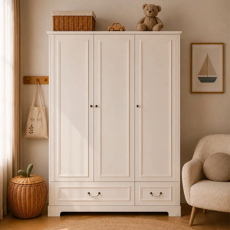 Armoire 3 portes 2 tiroirs Bellamy Ines Blanc