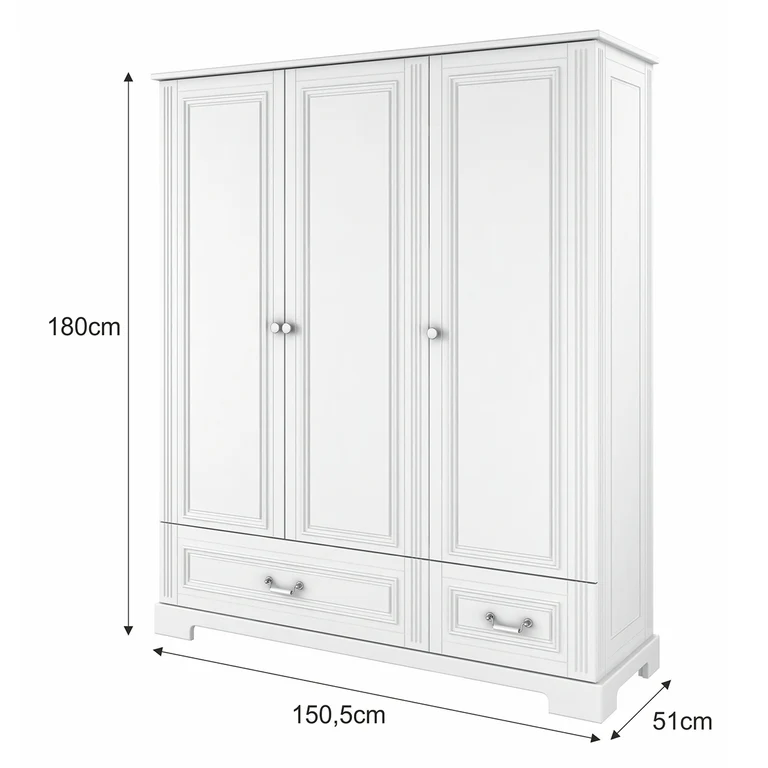 Armoire 3 portes 2 tiroirs Bellamy Ines Blanc