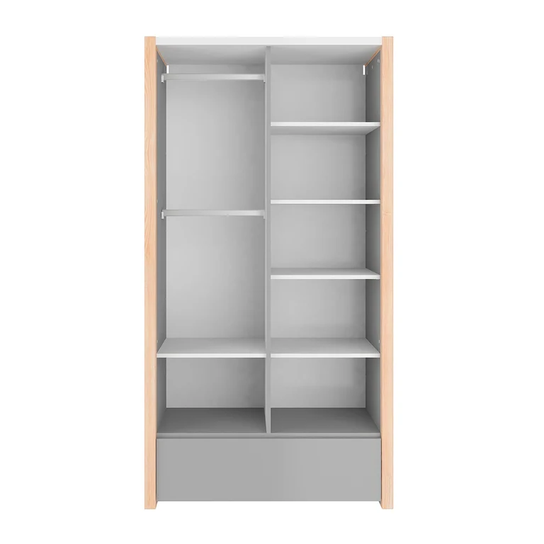 Commode 3 tiroirs et armoire 2 portes Bellamy Pinette Blanc et gris