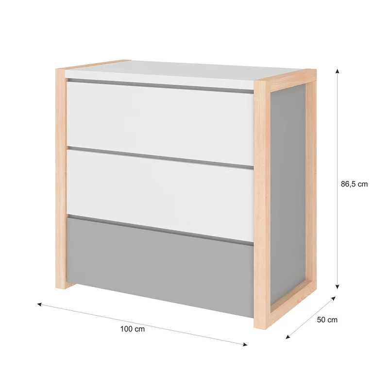 Commode 3 tiroirs et armoire 2 portes Bellamy Pinette Blanc et gris