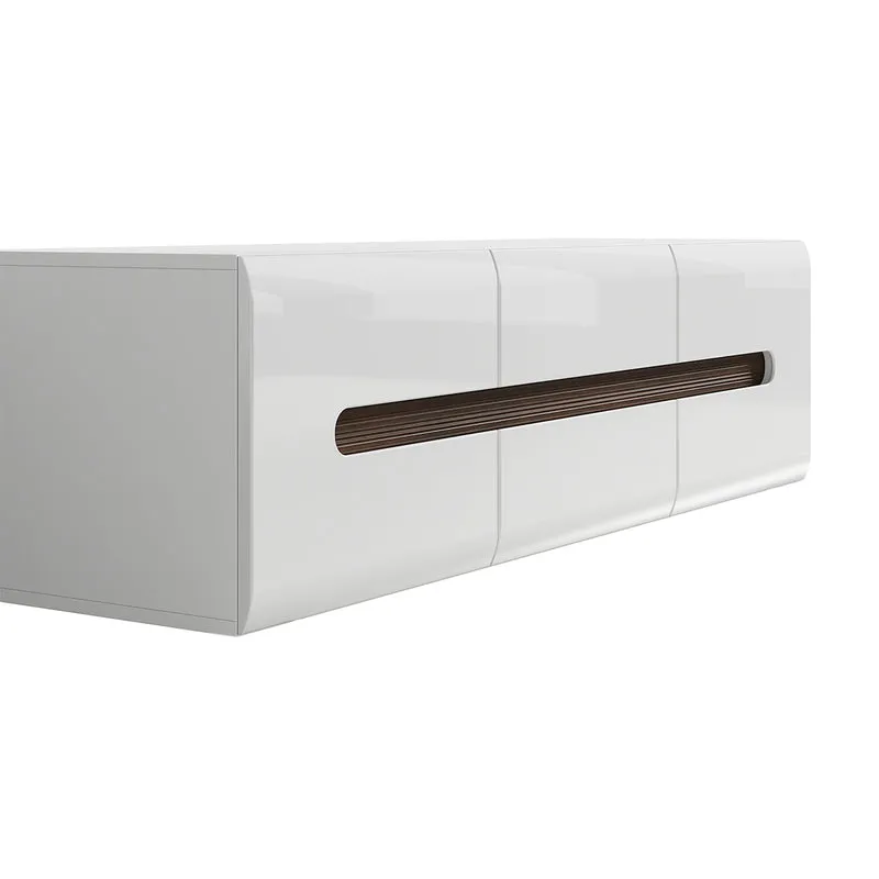 Meuble TV 2 portes 2 tiroirs 150 cm Darrel Blanc laqué et Bois