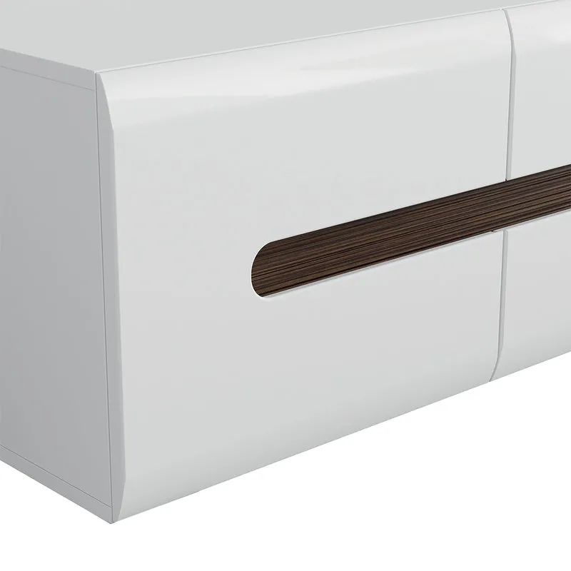 Meuble TV 2 portes 2 tiroirs 150 cm Darrel Blanc laqué et Bois
